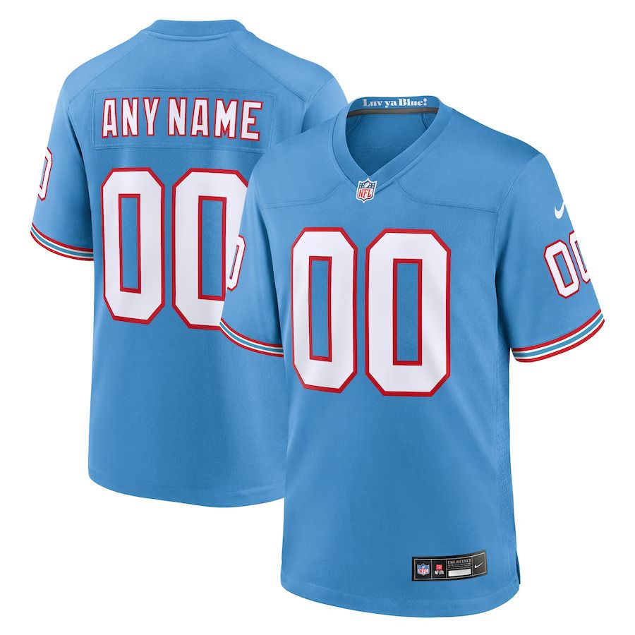 Men Tennessee Titans Nike Light Blue Oilers Throwback Custom Game NFL Jersey